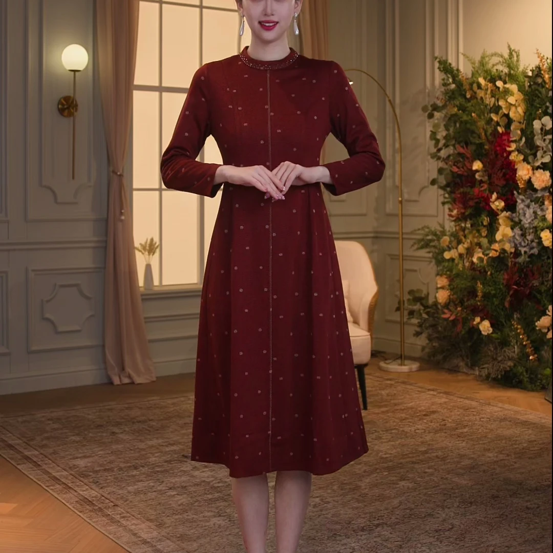 【香妮芬】83212-1秋季新款气质显瘦新款女装连衣裙长袖时尚长裙