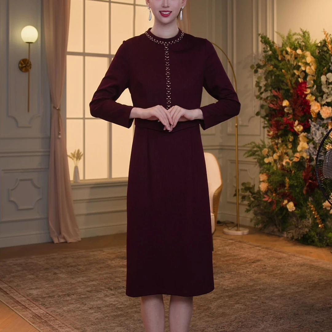 【香妮芬】83251秋冬季抖音新款红显瘦假两件女装连衣裙长袖长裙