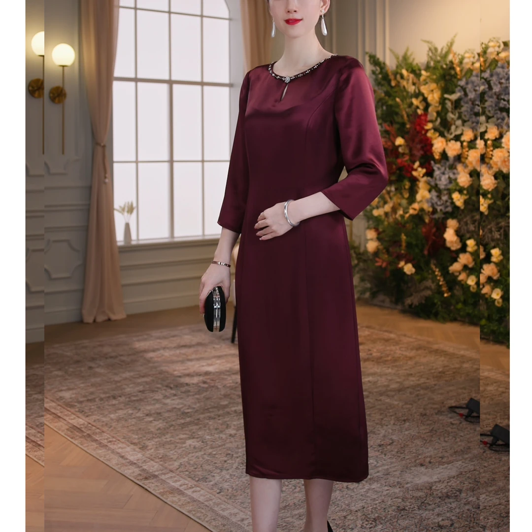 【香妮芬】83029高端醋酸妈妈礼服新款喜婆婆父母婚宴连衣裙