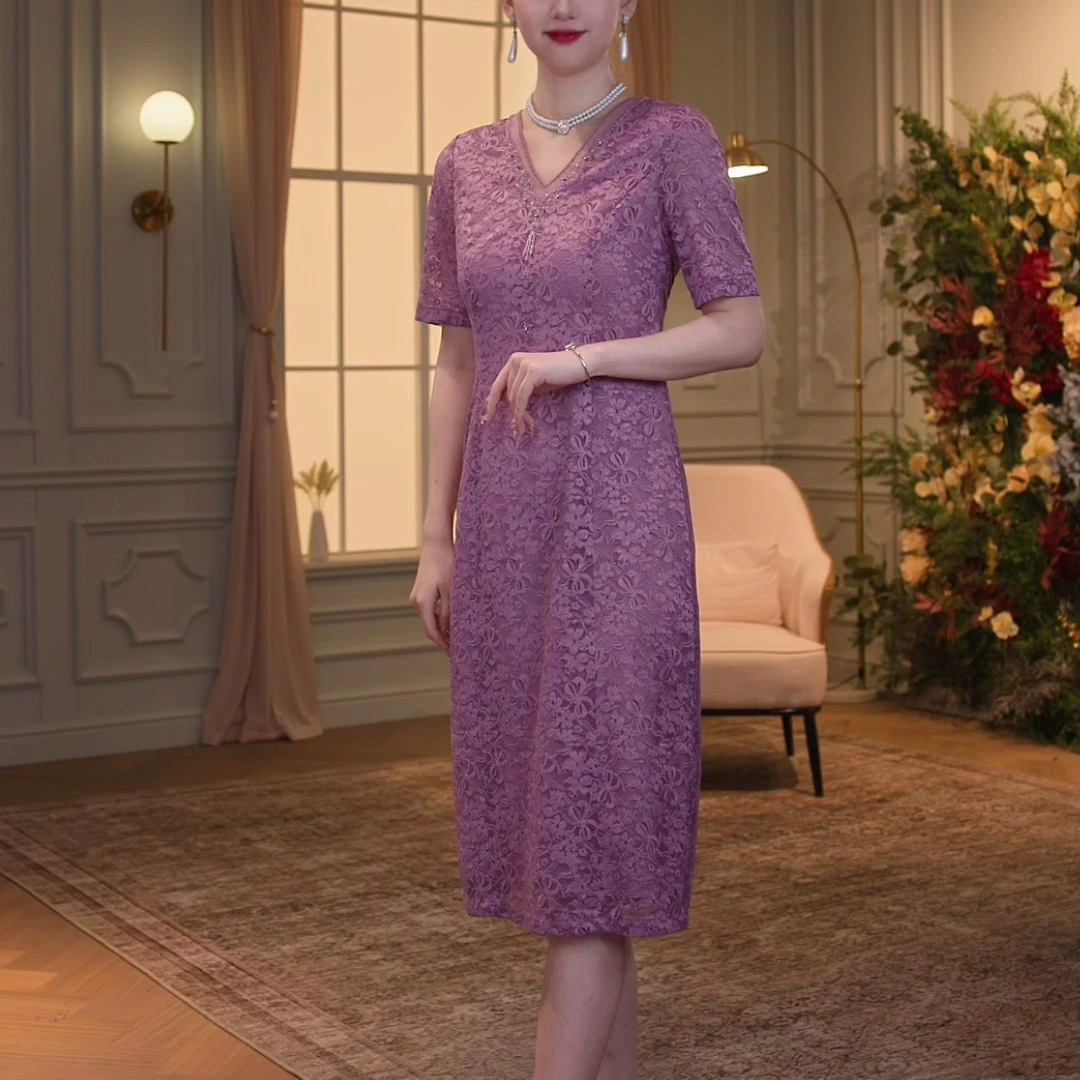 【香妮芬】83096醋酸蕾丝时尚新中式连衣裙新款气质显瘦裙