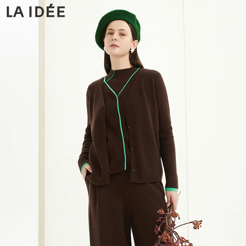 罗兰伊杜/LAIDEE开衫外套假两件v领针织文艺气质上衣开衫女秋