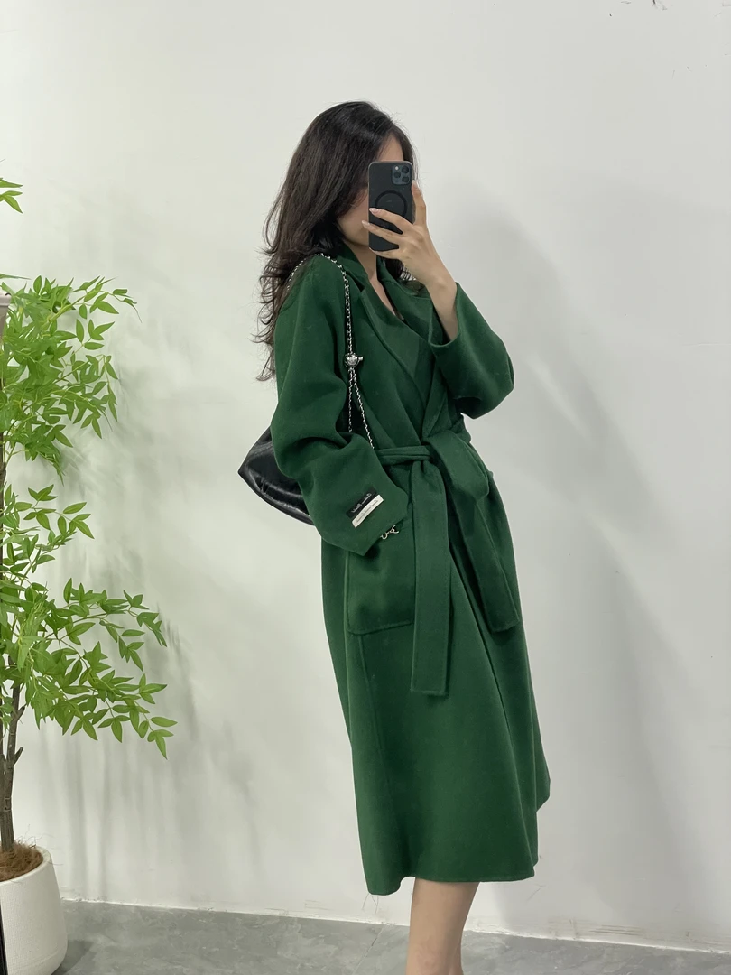 浴袍式手缝大衣显瘦大气中长款秋冬外套