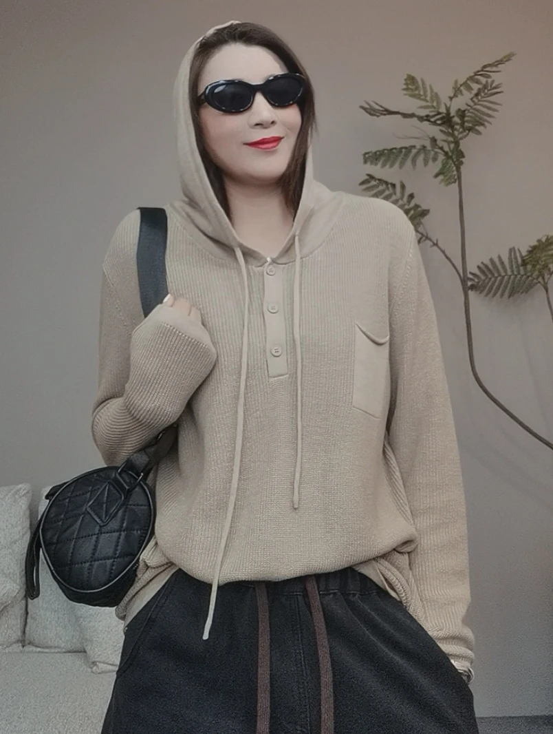 AIXINRUI  21806 胖mm大码 宽松慵懒风时尚休闲纯色百搭连帽衫