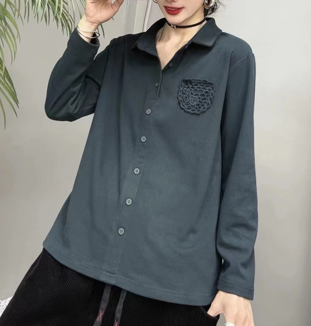 AIXINRUI  23-123 胖mm大码（发热线）宽松时尚休闲大版长袖衬衫