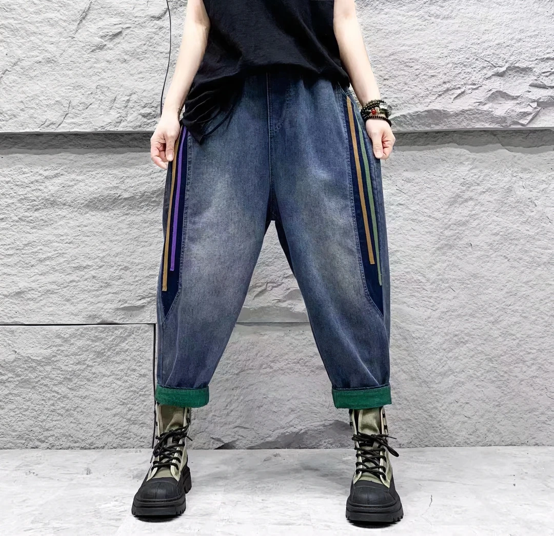 AIXINRUI 58025 莱赛尔超薄超柔重工洗水宽松八分软牛仔裤