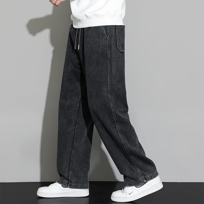 大码男装纯色美式高街直筒宽松休闲裤胖子加肥加大水洗工艺休闲裤