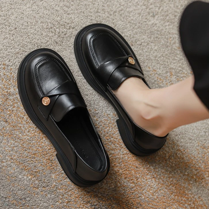 跟高3.5厘米 2024新款乐福鞋女金币英伦风学院小皮鞋韩版单鞋女鞋