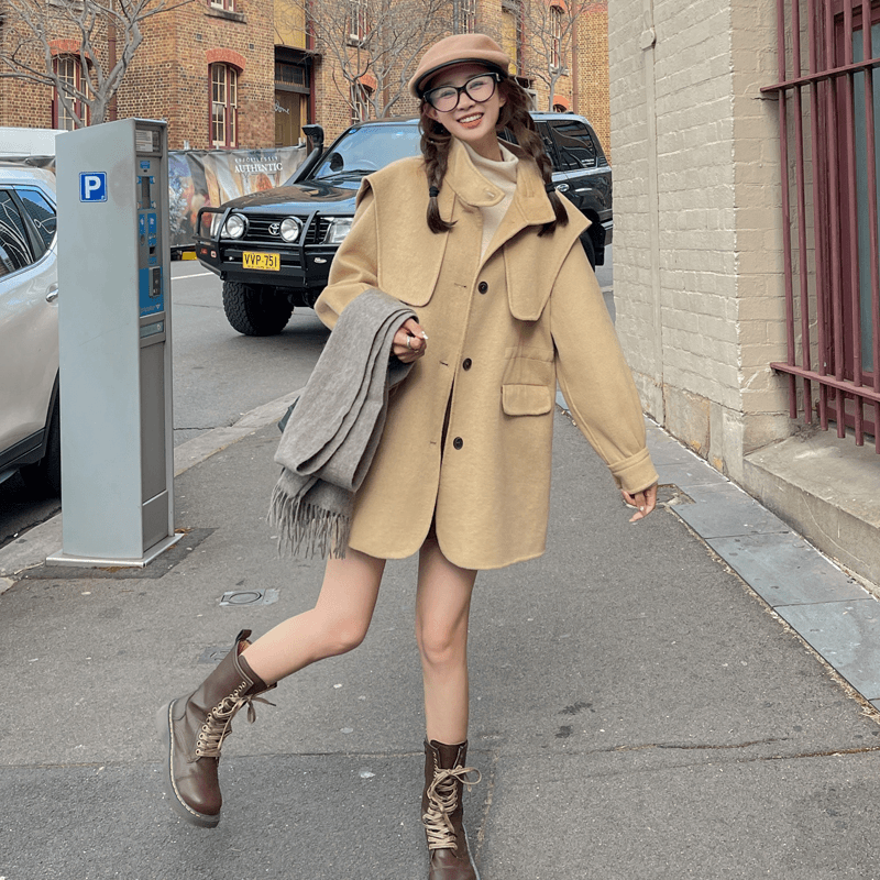 海军领双面呢羊绒大衣女中长款秋冬小个子洋气减龄高级感毛呢外套