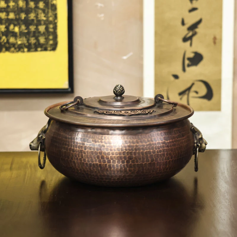 【福器】牛虎铜锅古铜色满点锤纹（春喜铜0049）