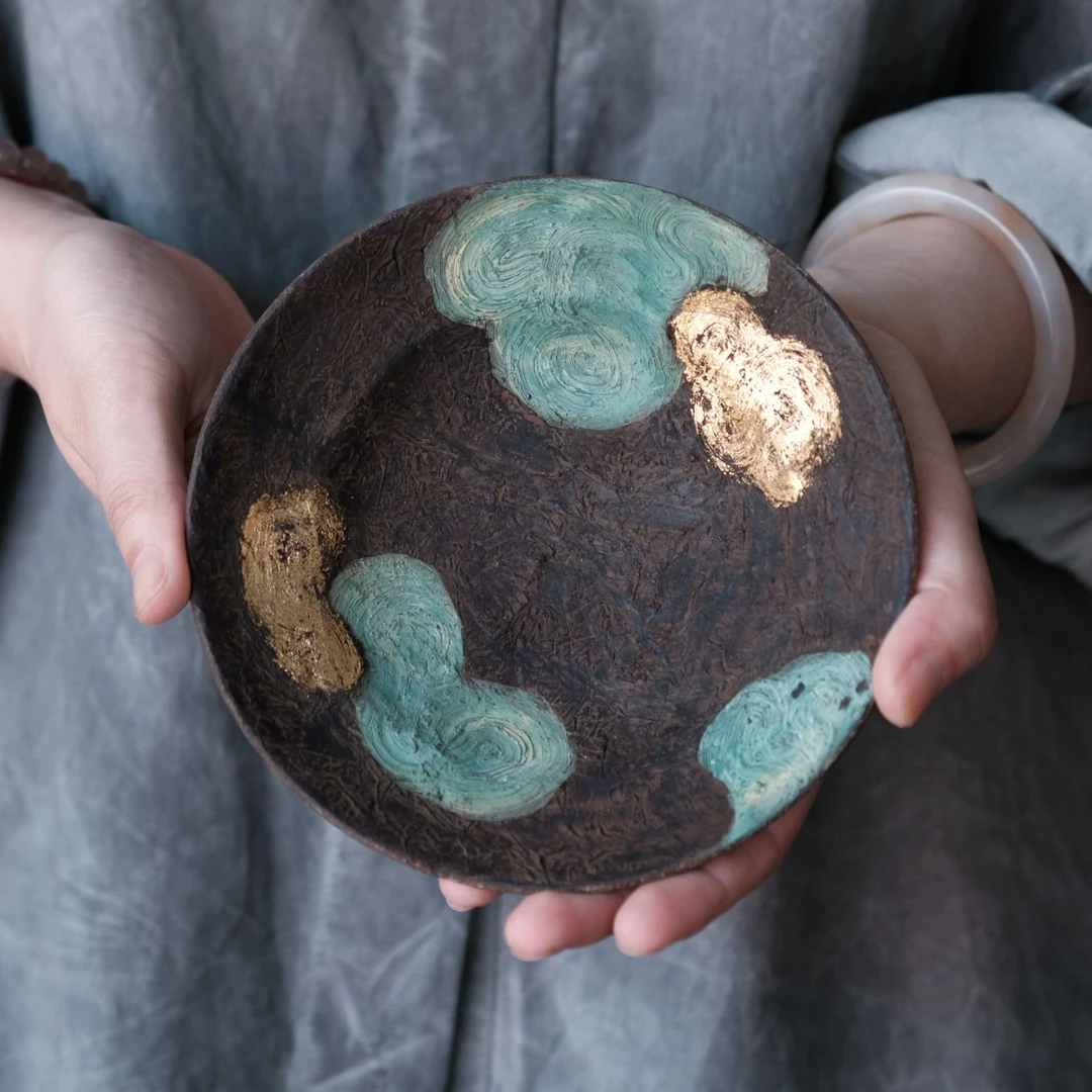 【福器】半斋银标系列 漆饰点金云朵折沿盘 壶承半斋14