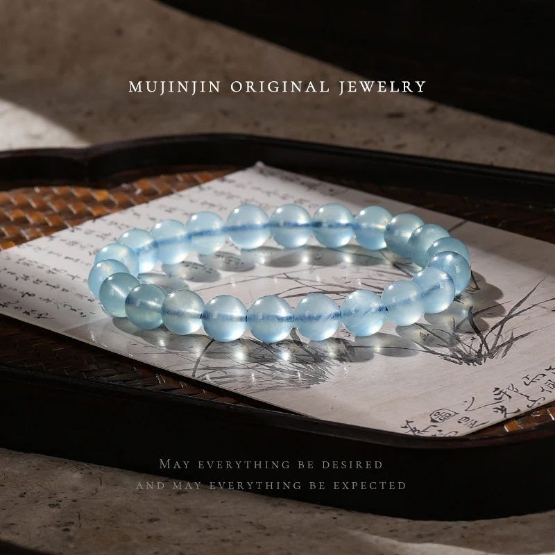 【木槿槿】天然海蓝宝石手链女款新年礼物气质百搭串珠手串YW1092