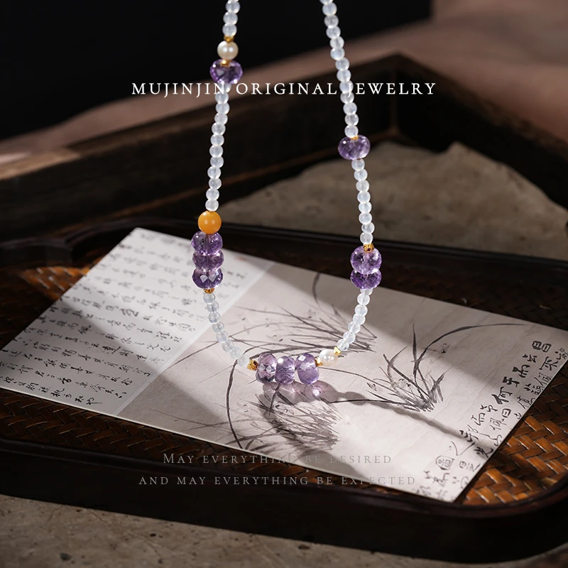 【木槿槿】天然蓝月光石锁骨链女款项链气质简约颈饰品百搭TT2346