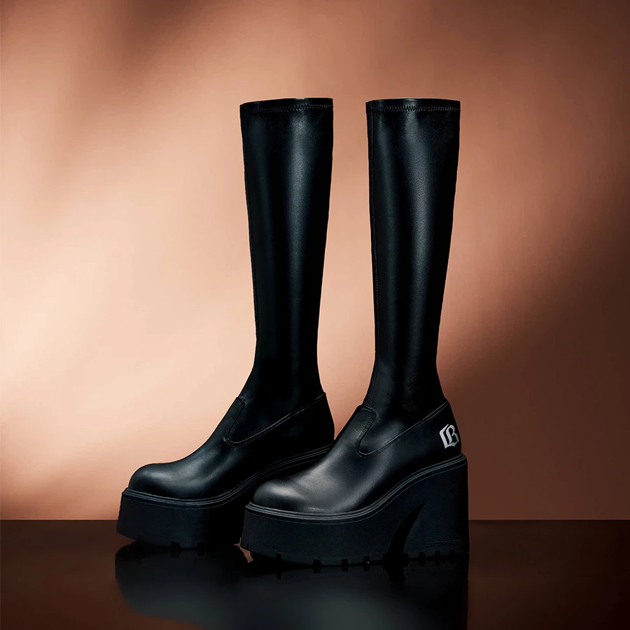 『UB专属**』2.0 新款欧若风高跟厚底百搭弹力长靴长筒圆头瘦瘦靴