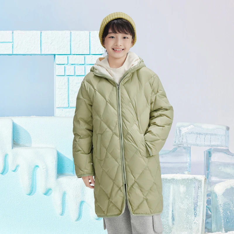 太阳雪人中大童轻薄款鸭绒外套连帽中长款羽绒服-T4042006YZ -XSD