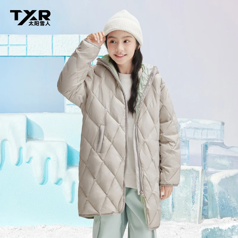 【太阳雪人】时尚中大童秋冬保暖轻薄连帽中长款羽绒服-T4042006YZ
