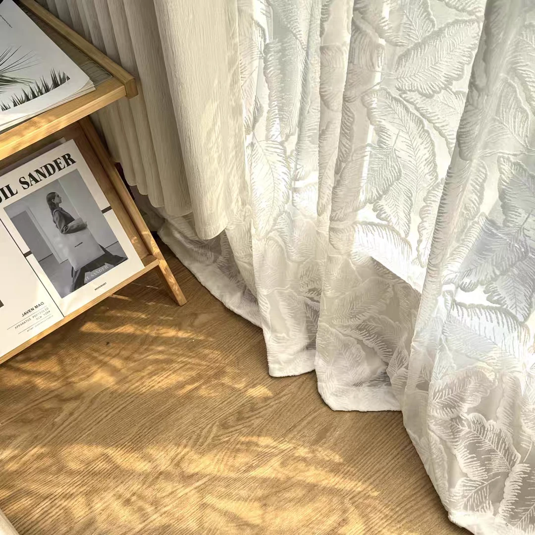 羊绒浮雕家大叶大窗纱透光半透人