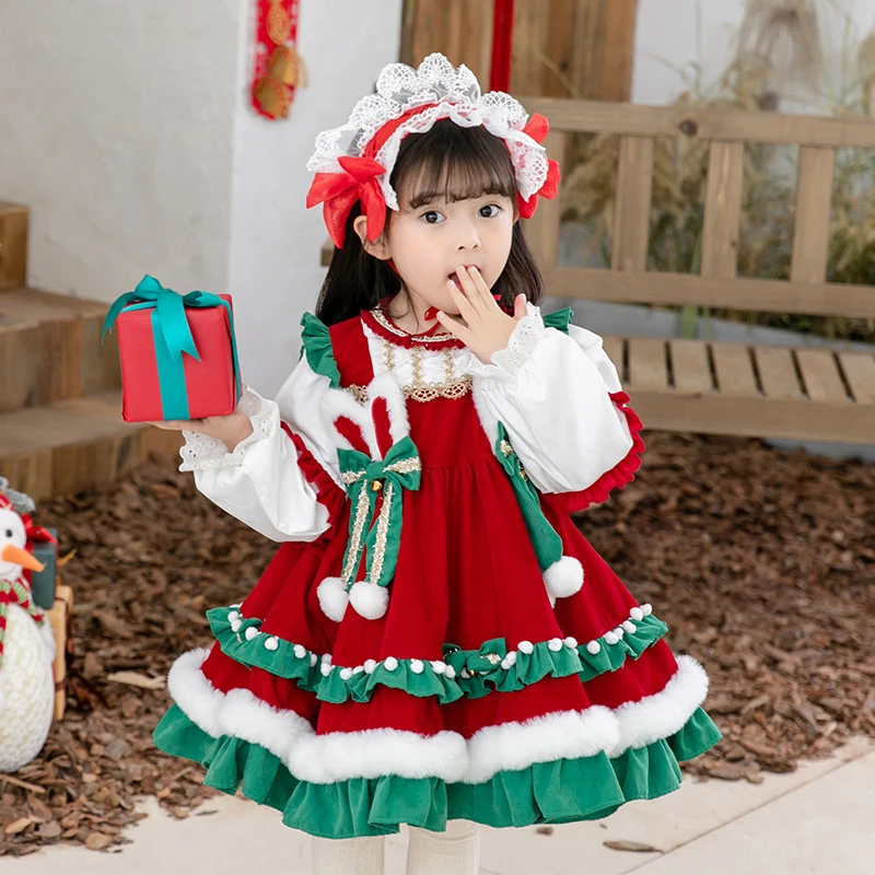 圣诞节服装拜年服女童公主裙洛丽塔宝宝装新年圣诞裙子儿童连衣裙