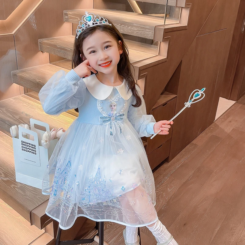 女童秋款艾莎公主裙儿童洋气春秋连衣裙2025新款宝宝礼服女孩裙子