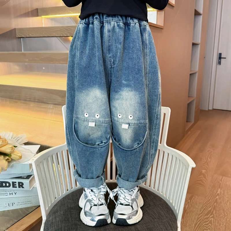 女童洋气牛仔裤春秋2024新款小女孩韩版休闲裤女宝宝时尚外穿长裤