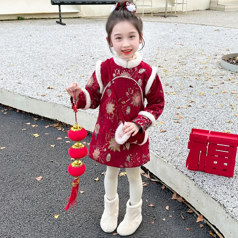 汉服女童唐装拜年服儿童过年冬装旗袍秋冬季新年衣服国风裙子新款