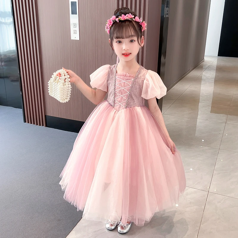 公主裙女童夏女孩生日纱裙六一演出服裙子儿童发光礼服短袖连衣裙
