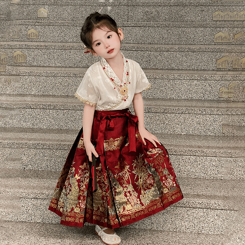 女童汉服马面裙套装夏季2024新款女宝宝唐装中国风短袖儿童两件套