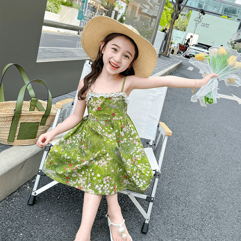 女童吊带连衣裙夏季2024新款儿童碎花公主裙洋气薄款宝宝棉布裙子