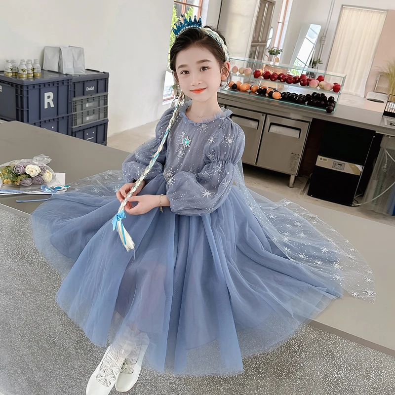 女童高端连衣裙原创艾莎公主裙春秋新款儿童艾莎洋气裙子礼服长裙