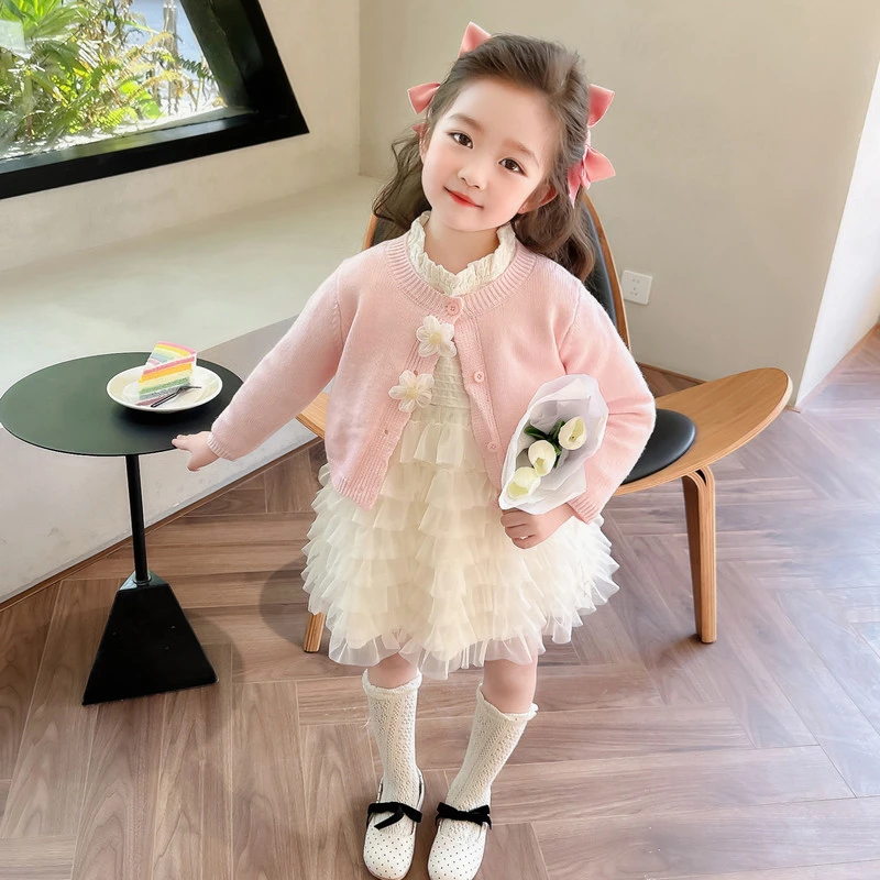 女童连衣裙春秋款2025新款儿童开衫毛衣蛋糕裙洋气宝宝公主裙潮