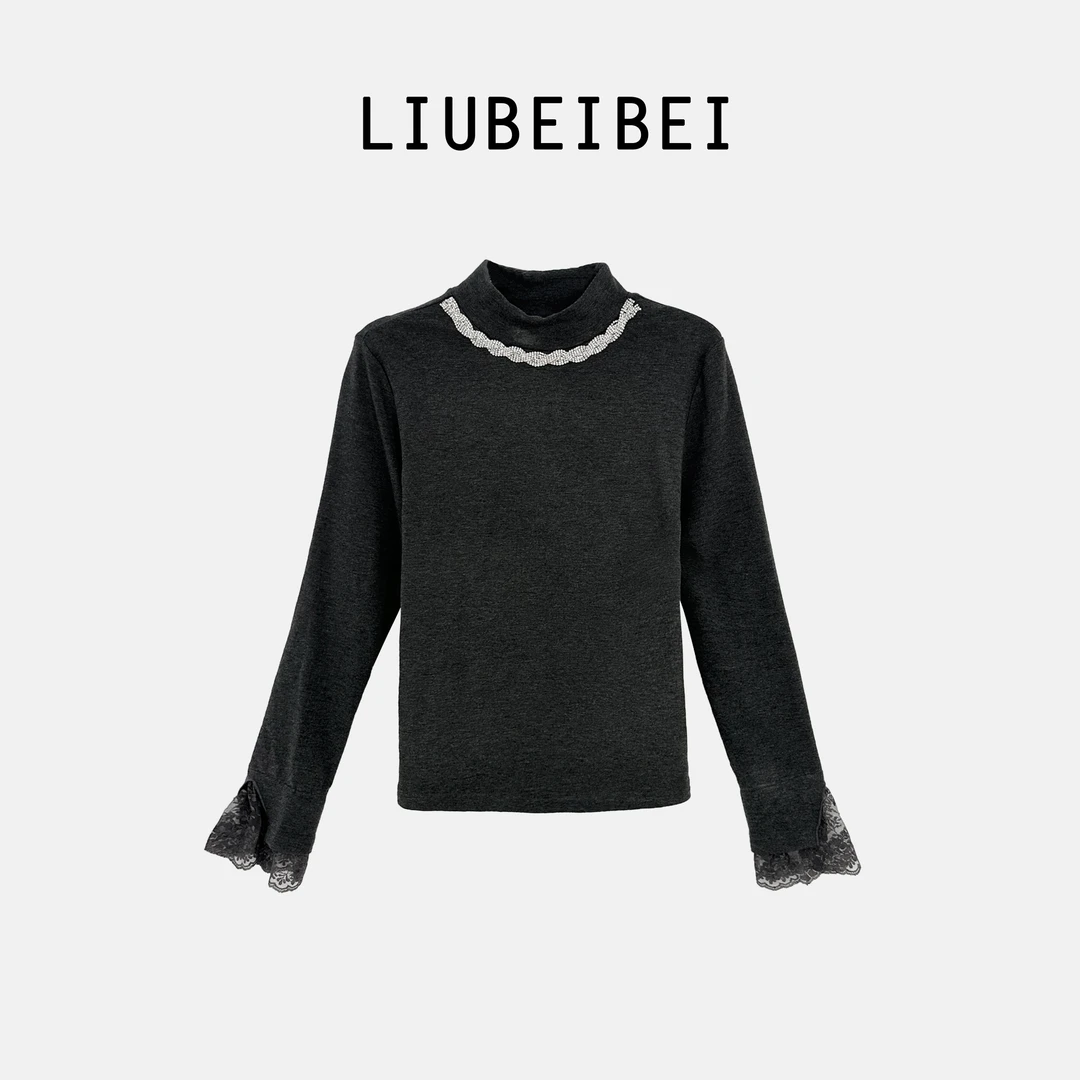 LIUBEIBIE2025春季新款设计感蕾丝花边高级显瘦打底衫-8517