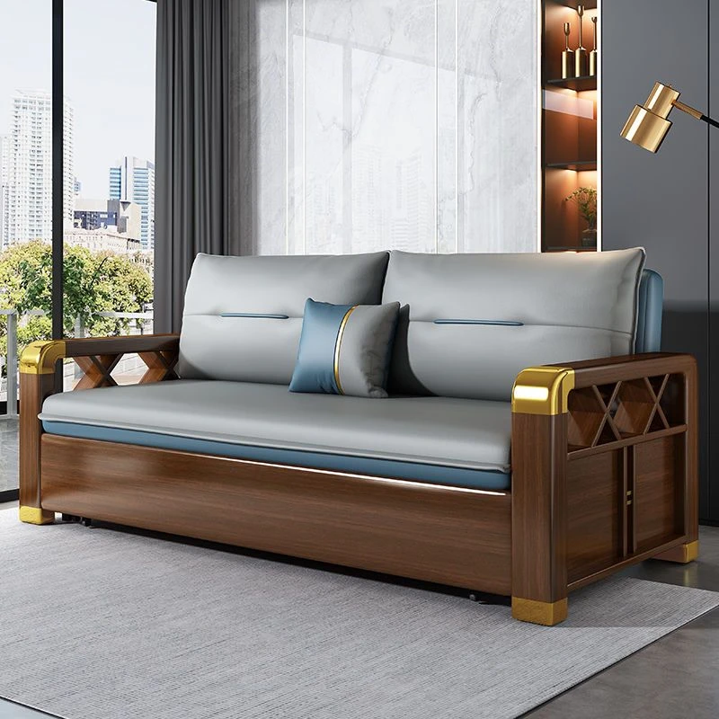 精选实木沙发床两用多功能小户型客厅免洗科技布2022新款折叠推拉