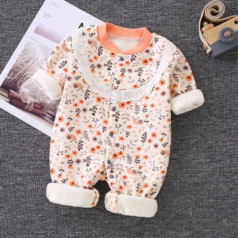 婴儿连体衣加绒加厚宝宝保暖哈衣爬爬服超萌可爱新生儿衣服秋冬款