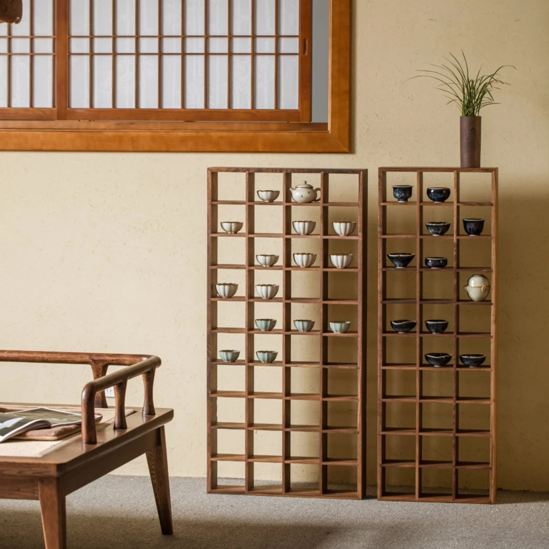 【40格】直角黑胡桃原木40格多宝格收纳架壶杯架置物架壁挂式博古架