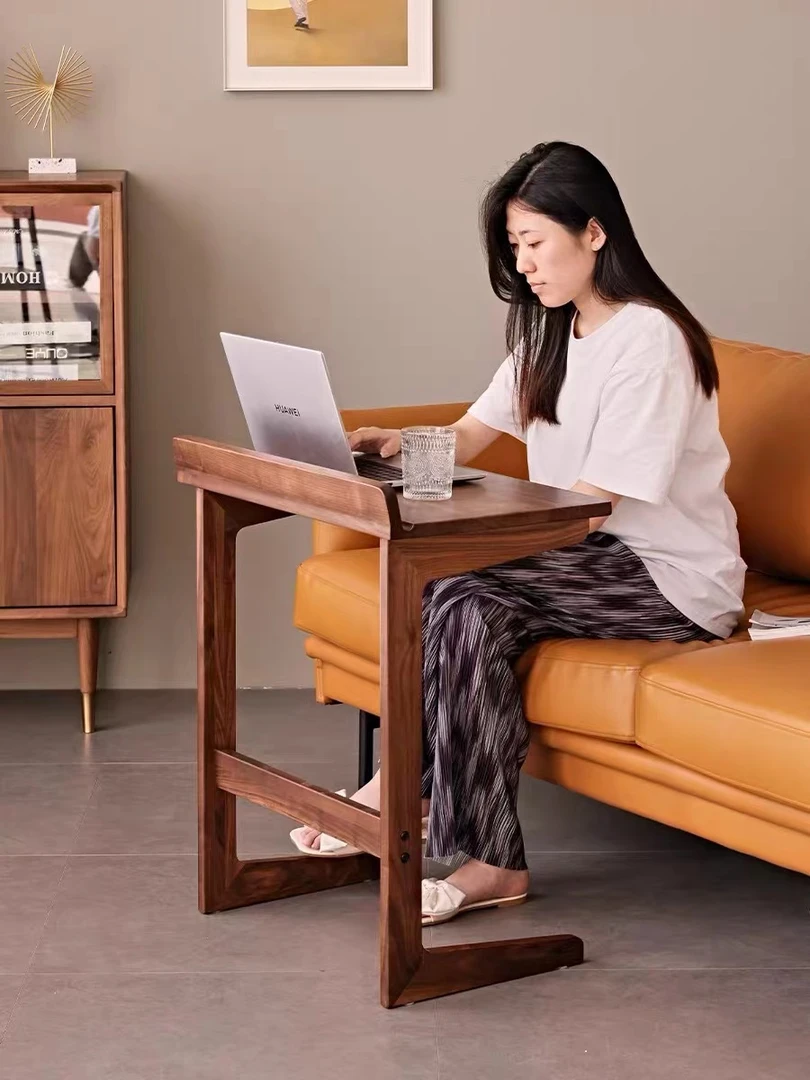 黑胡桃木书桌电脑一体桌轻奢现代简约卧室床边阳台小户型家用实木