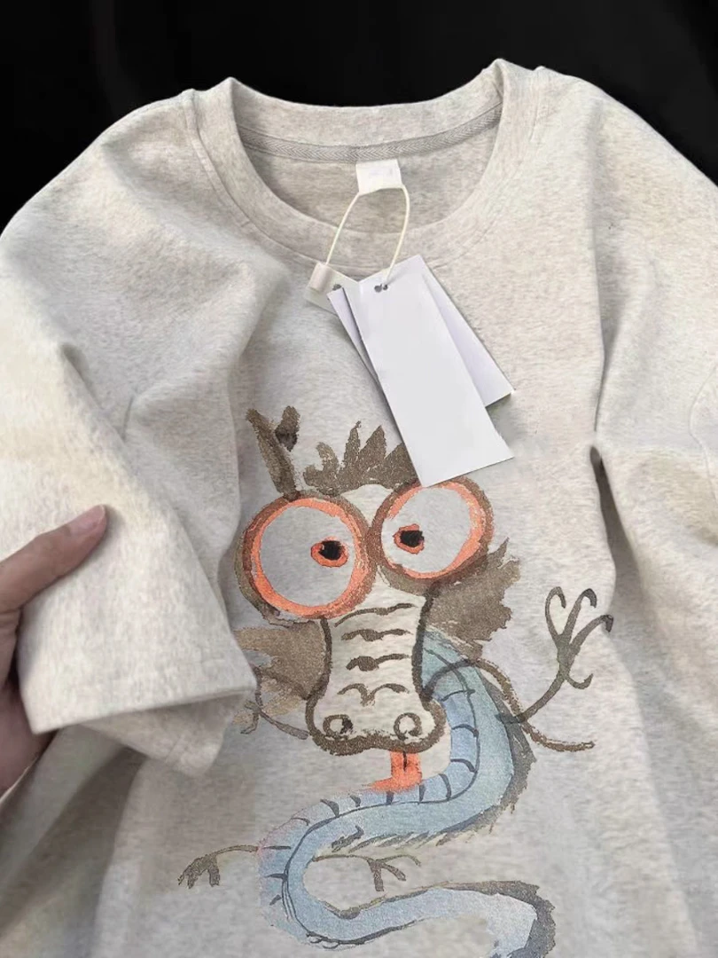 夏季纯棉短袖t恤女2024新款爆款国潮女装潮流小众别致上衣宽松版