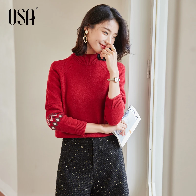 OSA/欧莎【雪融针织杉】慵懒风半高领麻花毛衣加厚圣诞风S120D16067