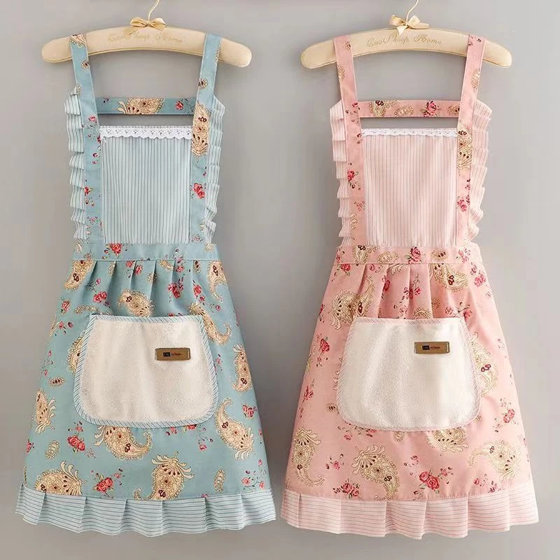 网红洋气成人薄款无袖围裙家用厨房防污透气防油上班工作服做饭女