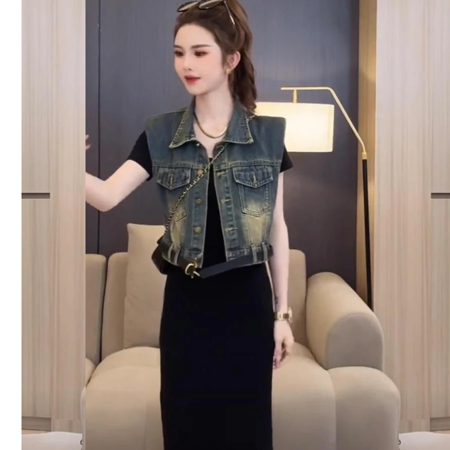 牛仔修身短款女装马甲显瘦气质网红洋气时尚休闲百搭夏季复古