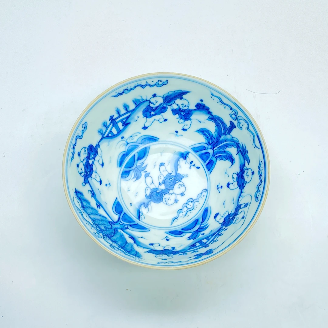 Z2312-0051外印刻内青花婴戏图古陶瓷