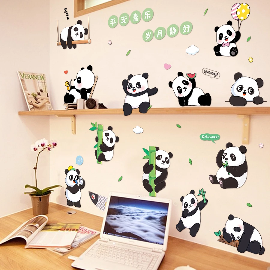 卡通熊猫贴纸补洞神器可爱熊猫补洞遮瑕墙贴防水美孔衣柜墙上贴画