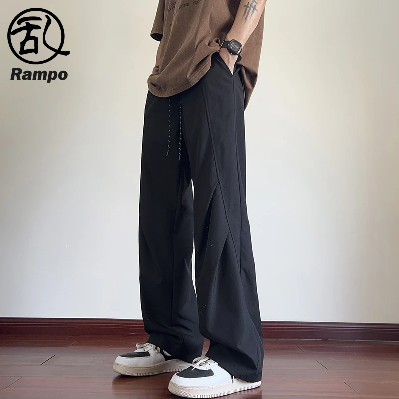 激光打孔冰丝裤男款夏季网眼速干裤子潮牌宽松直筒褶皱降落伞兵裤
