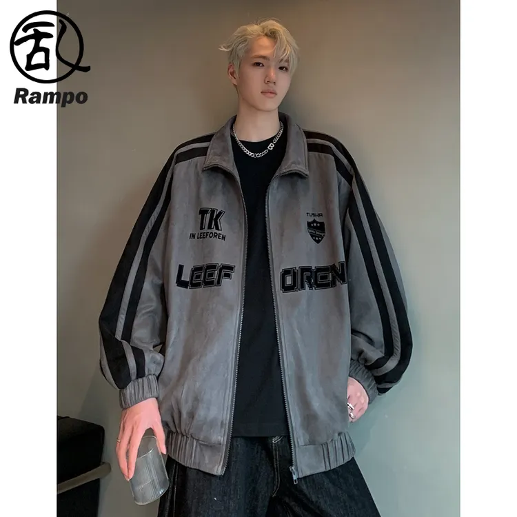 美式机车夹克男春秋季2024新款痞帅青少年潮流印花设计感开衫外套