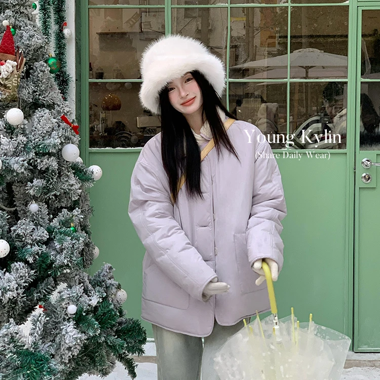 2024两面穿棉服女秋冬韩系穿搭加厚圣诞棉衣夹克外套