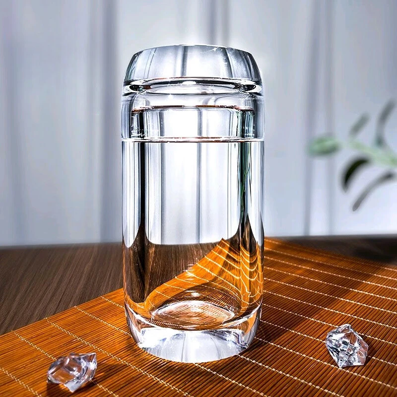 水晶熔炼水晶杯水晶玻璃杯无铅水晶杯子带盖月牙杯水晶杯办公男士
