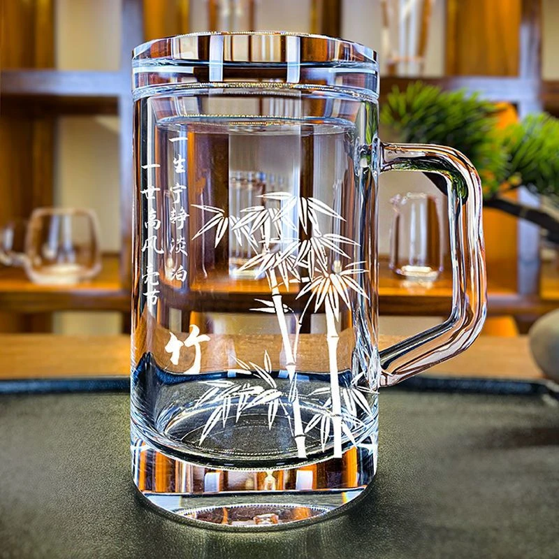 水晶熔炼水晶杯水晶玻璃杯无铅水晶杯子梅兰菊竹水晶杯大容量直角