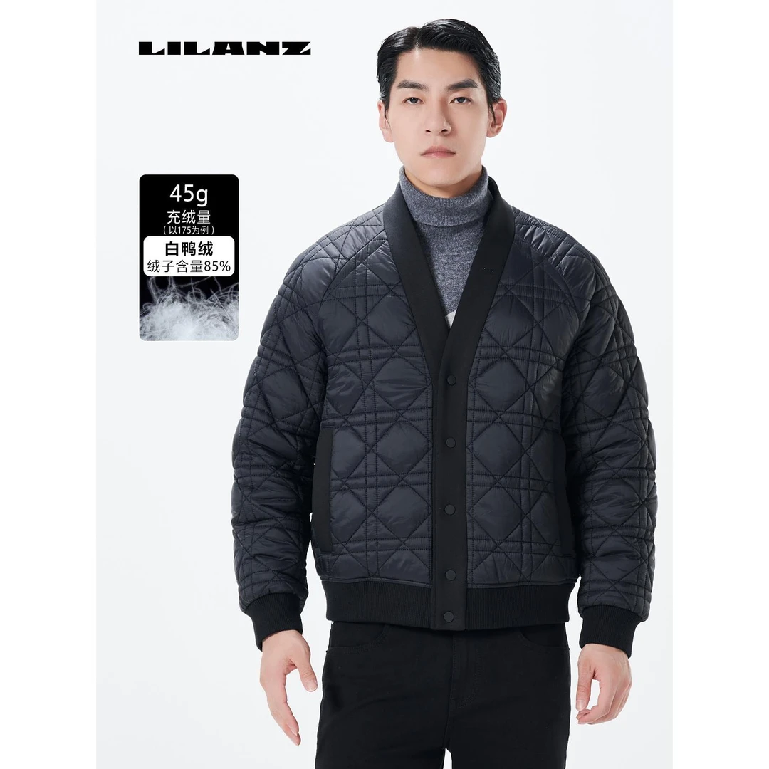 利郎男士时尚休闲加绒轻薄保暖秋冬白鸭绒羽绒短款茄克 23DRF057