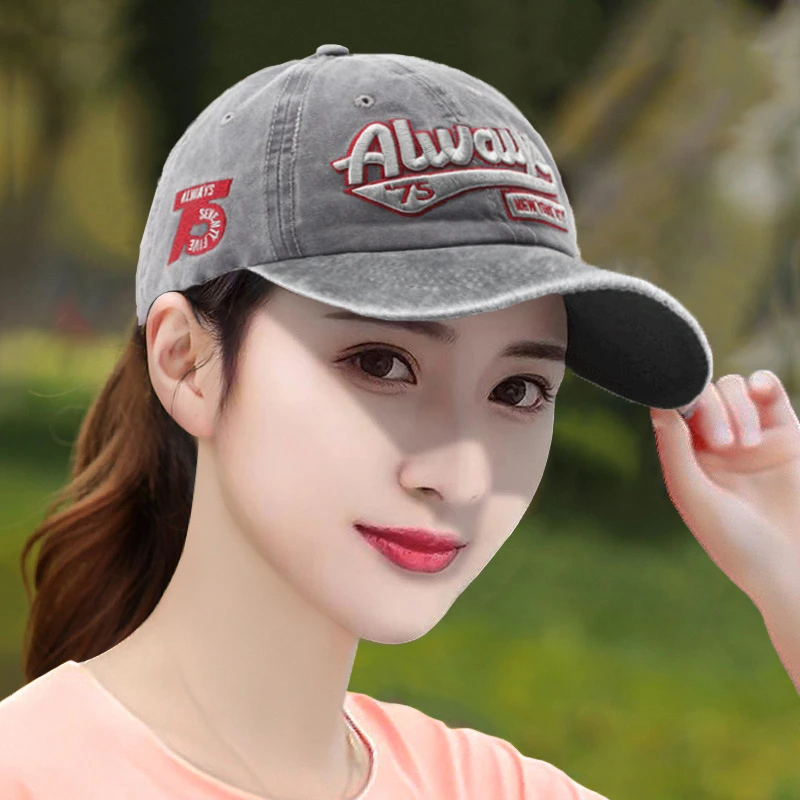 帽子女新款春秋时尚棒球帽户外休闲骑车防晒出游遮阳做旧款鸭舌帽