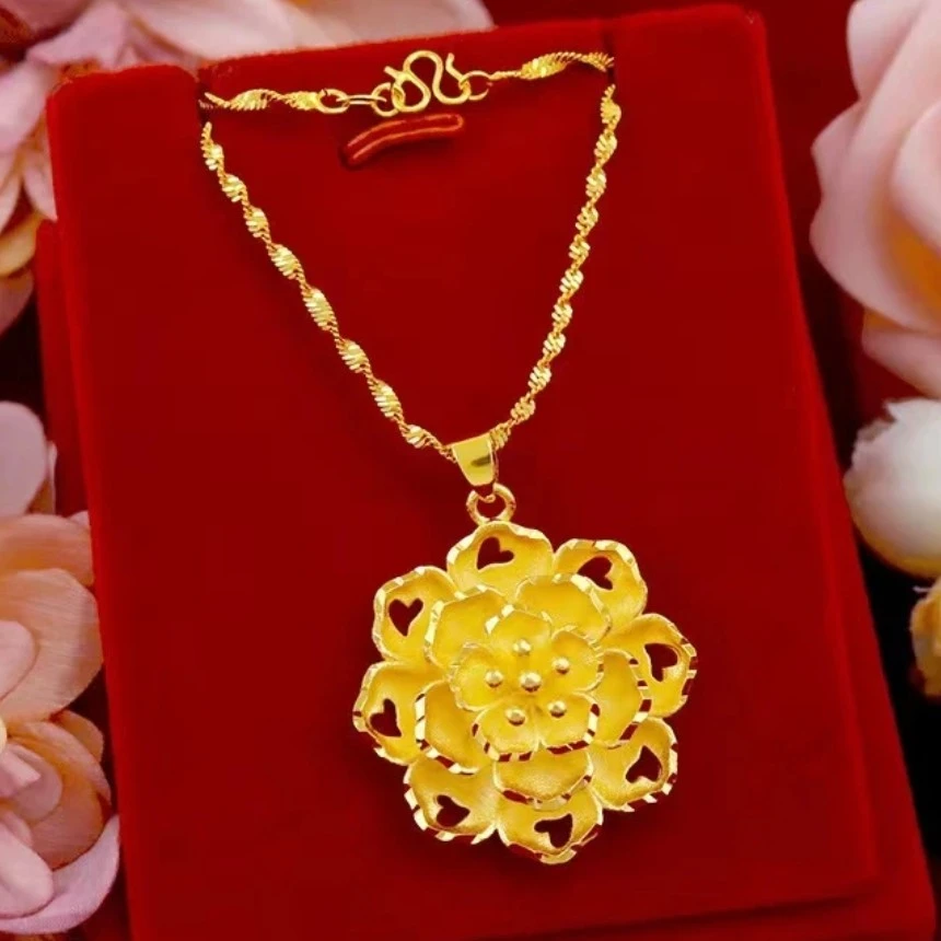 铜合金吊坠 花开富贵吊坠加水波纹项链一套0130