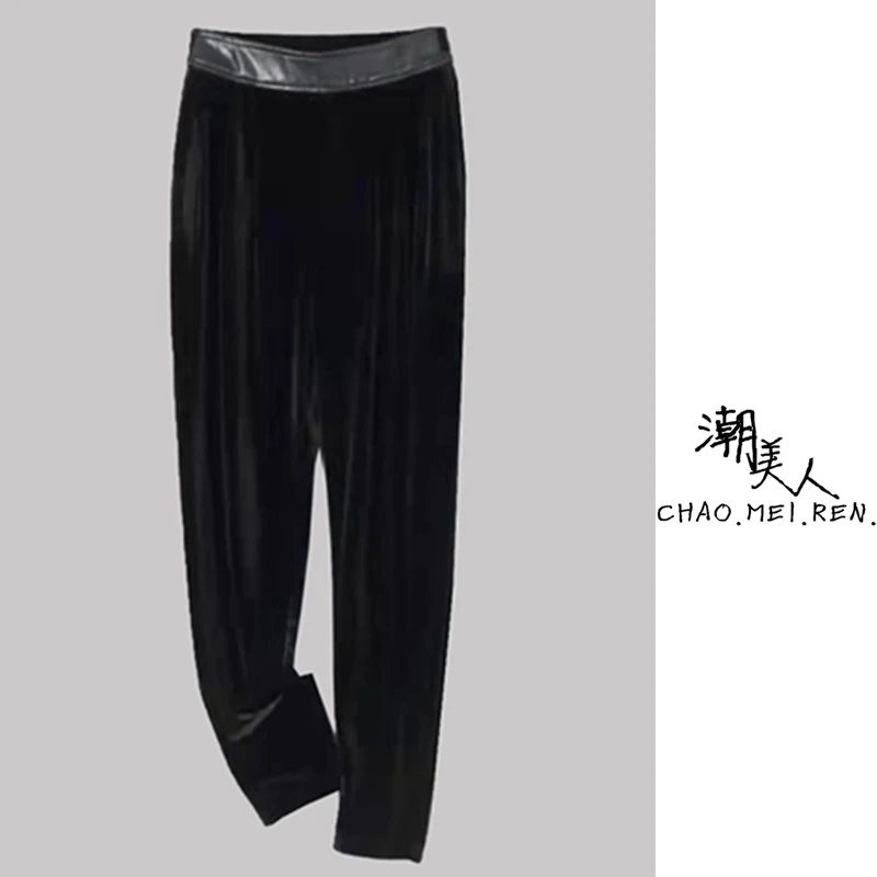 春秋新款黑色丝绒显瘦百搭款束脚休闲哈伦裤