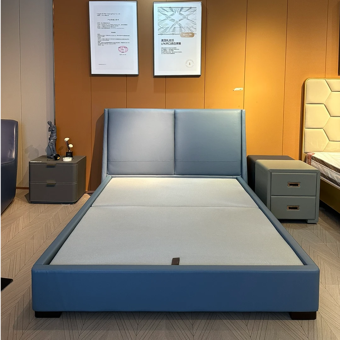 【包邮】ZHS系列布莱拉1.5米实木框架头层牛皮床1750*2330*1070H